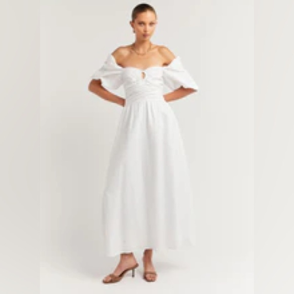 MALIK WHITE LINEN MIDI DRESS- DISSH NWT